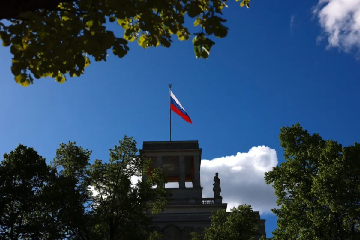 Vedere exterioară asupra ambasadei Rusiei din Berlin, Germania, 18 aprilie 2024.