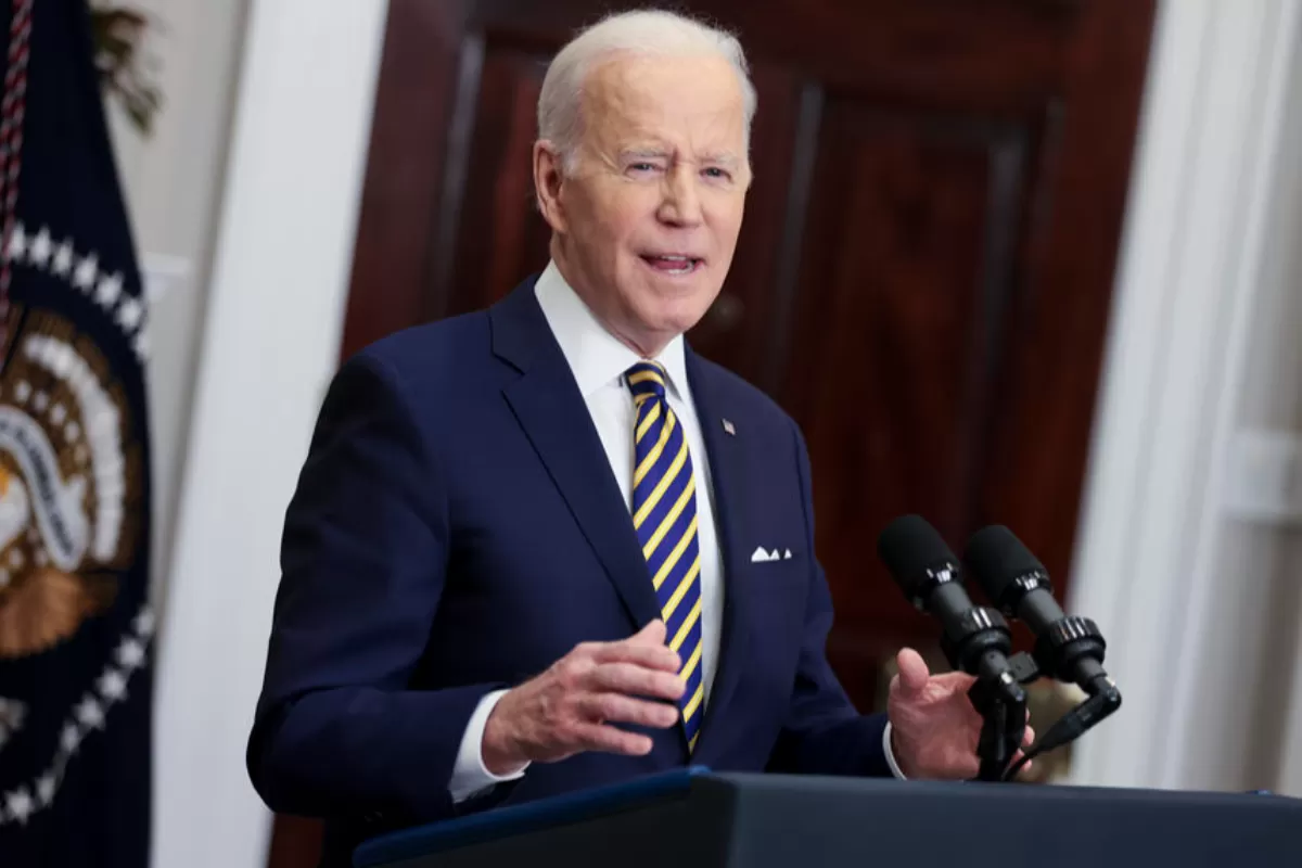 Președintele Joe Biden anunță acțiuni pentru a continua să tragă Rusia la răspundere pentru războiul său împotriva Ucrainei în Sala Roosevelt a Casei Albe, în Washington, DC, SUA, 08 martie 2022.