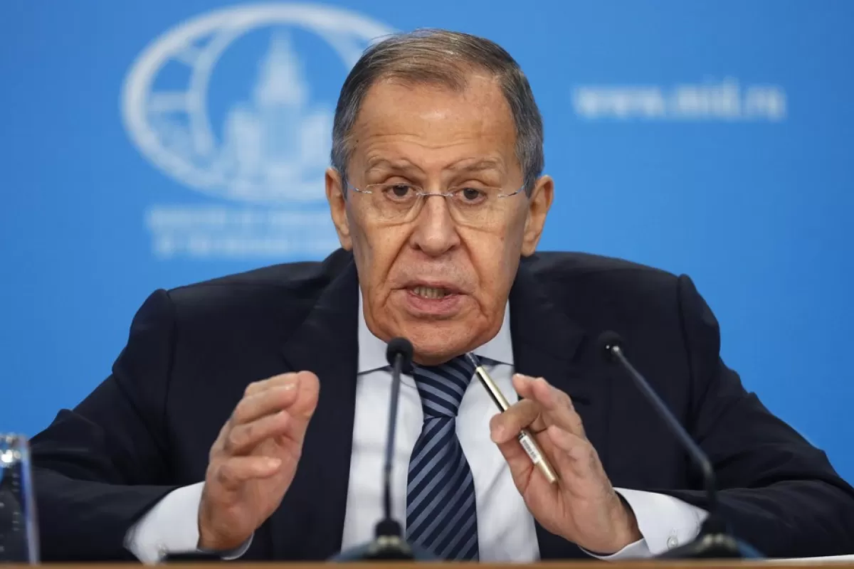 Ministrul rus de externe Serghei Lavrov susține conferința sa de presă anuală la Moscova, Rusia, 18 ianuarie 2023.