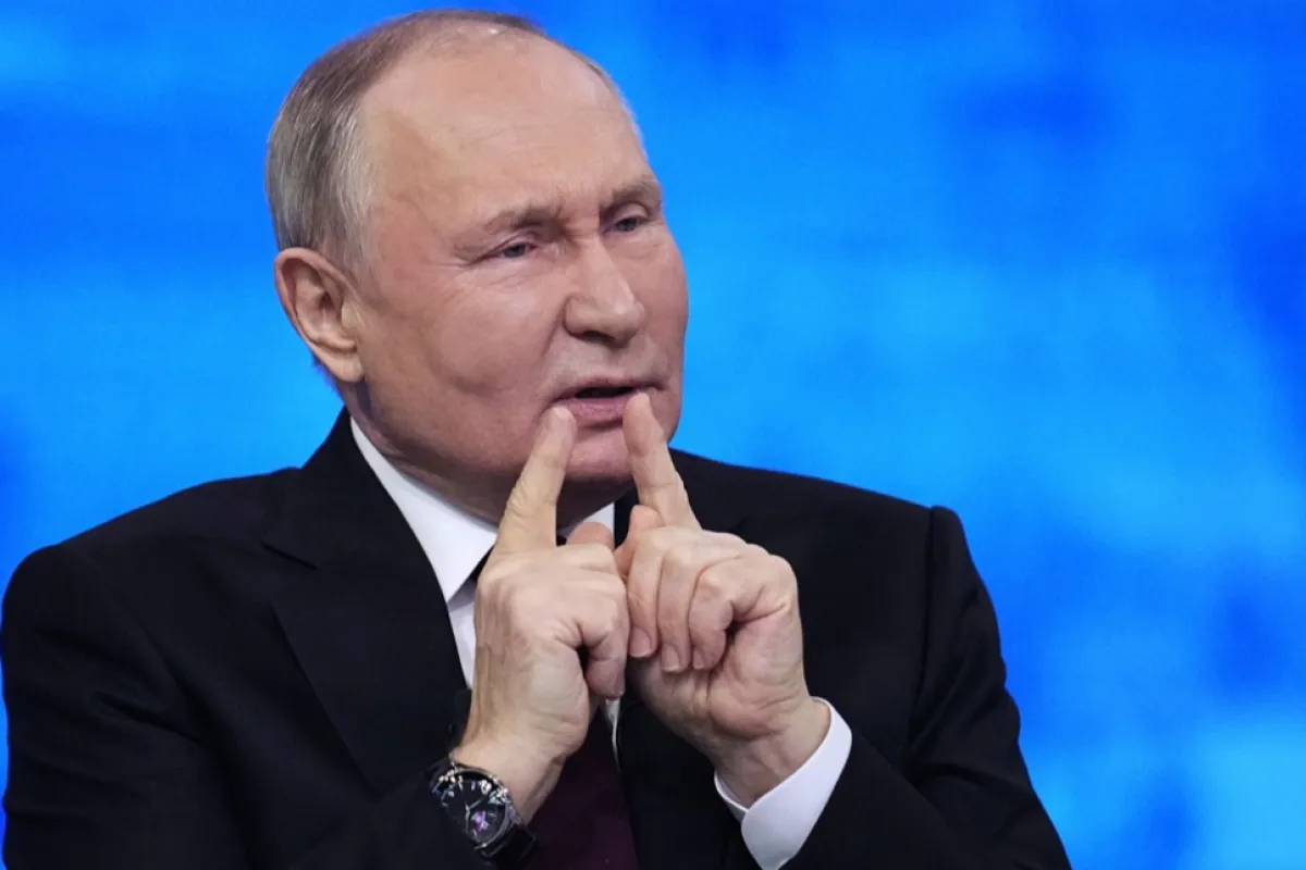 Președintele rus Vladimir Putin în timpul conferinței sale de presă anuale, Moscova, Rusia, 14 decembrie 2023.