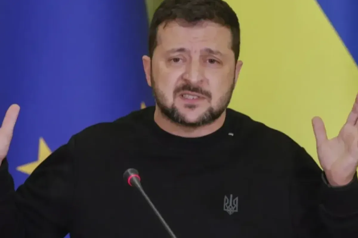 Președintele ucrainean Volodimir Zelenski la o conferință de presă comună cu președintele Comisiei Europene, Ursula von der Leyen (nu este în imagine), după întâlnirea lor de la Kiev, Ucraina, 04 noiembrie 2023. Von der Leyen a sosit la Kiev pentru a se întâlni cu oficiali ucraineni de rang înalt pe fondul invaziei ruse.